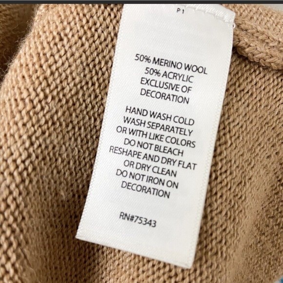 Ellen Tracy Cardigan Sweater M Long Length Tan Wool Blend Pockets Wide V Neck - Picture 15 of 16